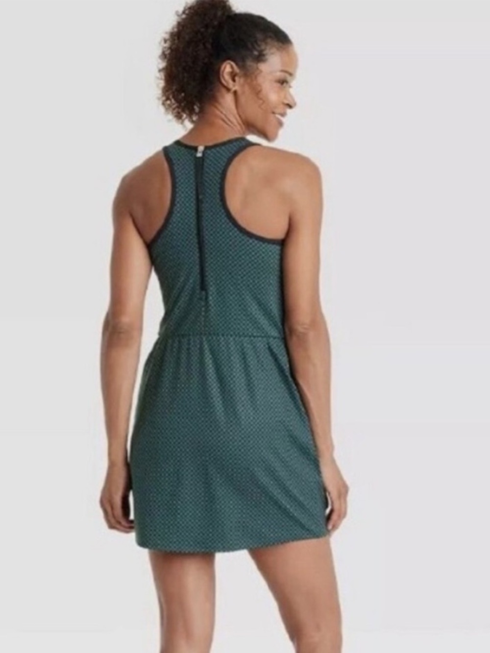 NWT all in motion Fashion Tank Dress Lined Sleeveless Green Houndstooth Medium